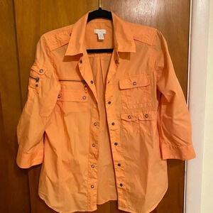 Chico 100% Cotton Snap Front Utility Light Weight Top/Jacket- Women’s Size 0/S